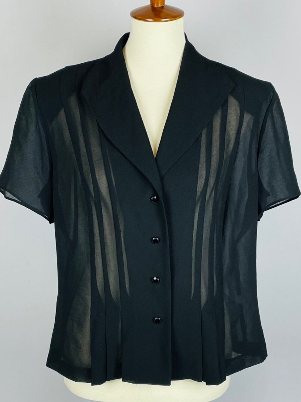 Vintage 1990s J. Taylor Sheer Top Sz 14 Black Pintuck Pleat Minimalist Goth Edgy